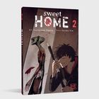 Der Text "sweet HOME 2". Illustration mit Kreatur und junger Mann mit Speer, angespannte Stimmung.