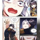 Erste Reaktionen mit Überraschung und Unsicherheit. Zwei Personen in illustrativen, dekorativen Gewändern umarmen sich.