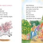 "Rosa, das kleine Einhorn" und ein Gedicht über Rosas ersten Schultag. Illustrationen von Rosas Abenteuer in einer bunten Welt.