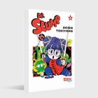 Der Comic "Dr. Slump" von Akira Toriyama mit einem animeartigen Charakter und einem grünen Drachen im Hintergrund.