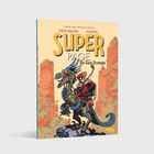 Gezeichnete Szene: Ein Garten vor einem Haus; Gespräch zwischen zwei Personen, eine verabschiedet sich.