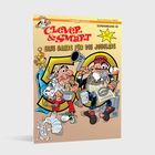 "Clever & Smart", "Eine Bahre für die Jubilare", zwei Figuren mit Gips und medizinischen Geräten vor großem "50".