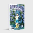 "Mission: Yozakura Family". Illustration eines Mädchens mit blauen Haaren, gelben Stiefeln, Regenschirm, umgeben von Hortensien.