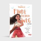 "Kennt deine Wurzeln" zeigt eine Frau, die mit dem Meer, Dorf, Berg und Motunui verbunden ist. Fröhliche, farbenfrohe Illustrationen.