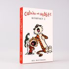"Calvin und Hobbes": Geh ganz weit zurück, sehe Tiger und Jungen beim Ballspiel. Geräuscheffekte wie "WUMP" und "POW".