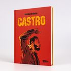 Text: "Reinhard Kleist CASTRO". 
Rotes Buchcover mit Illustration eines Mannes mit erhobenem Arm.
