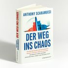 Buchtitel: "Der Weg ins Chaos" von Anthony Scaramucci. Illustration: Skyline, teils rot/blau.