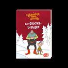 „Weihnachtsmann & Co. KG: Der Glücksbringer“. Illustration mit einer großen Figur und einem kleinen Elf im Schnee.