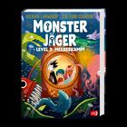 Titel: "MONSTER JÄGER - LEVEL 3: MEERESKAMPF." Illustration von Kindern in einem U-Boot, umgeben von Meereskreaturen.