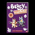 „Bluey: Hurra, es ist Halloween! Mit 32 Seiten zum Ausmalen. Ein Malbuch.“ Zwei Figuren in Halloweenkostümen.