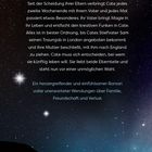 Text über Cate, die zwischen ihren Eltern wählen muss. Sternenhimmel als Hintergrund, ISBN-Code darunter.