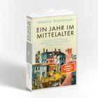 Eine Buchseite mit Text über das himmlische Jerusalem und eine bunte Illustration einer Buchmalerei um 1220.
