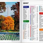 Das Bild zeigt eine Doppelseite mit dem Titel "INHALT". Links ist ein herbstliches Foto mit Bäumen und einem Obelisken.