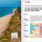 **Tour B:** Endlose Traumstrände an Litauens und Lettlands Westküste. **Von der Kurischen Nehrung bis zum Kap Kolka**. Eine Karte zeigt die Route. Links: Strand mit Dünen und Meer.