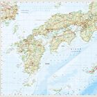 Die Karte zeigt Japan mit Regionen Kyushu und Shikoku, Gebirgen, Städten und Ozeanen.