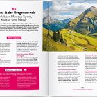 "85 Bregenz & der Bregenzerwald: Perfekter Mix aus Sport, Kultur und Natur." Rechts: Berglandschaft mit Wanderweg.