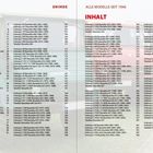 Inhalte und Seitenzahlen eines Inhaltsverzeichnisses für Unimog-Modelle seit 1946. Hinterlegt mit Hintergrundbild von Fahrzeugen.