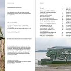 Links: Nahaufnahme eines grünen Militärfahrzeugs mit großen Reifen in einem Feld. Rechts: Militärfahrzeug mit Rakete am Wasser.