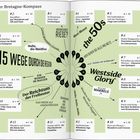 Eine Doppelseite mit einem illustrierten Bretagne-Kompass: „15 Wege durch die Region“ und nummerierten Ausflugstipps.