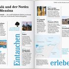 Seitenüberschrift "Cefalù und der Norden bis Messina". Themen: Tindari, Nebrodi-Tannen, Stromboli Vulkan. Enthält Bilder und Karte.