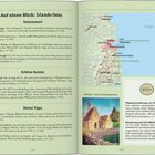 Links: Überblick über Sehenswürdigkeiten und Routen in Irlands Osten. Rechts: Karte und Wanderhinweise. Unten: Bild einer Kirche.