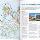 "KREIDE UND BUCHENWÄLDER" als Titel. Links: Karte von Rügen, markierte Wege. Rechts: Fotos von Küstenorten und einem Holzsteg.