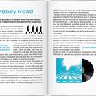 Text: "Abbey Road", "Das Beatles-Cover mit dem Zebrastreifen...", "Ein Cover, eher aus der Not geboren", "Paul is dead!?".  
Seite enthält Text über die Entstehungsgeschichte eines berühmten Beatles-Covers mit Zebrastreifen. Unten rechts ist ein Bild eines Zebrastreifens mit einer Schallplatte.