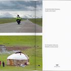 INHALT: Deutschland, Polen & Ukraine, Russland, Kasachstan, Kirgistan, u.a. Zwei Personen lachen neben einem Motorrad.