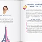 "Die Illustratorin", "Das große Ausmalbuch nach Zahlen", "Wie gehst du vor?" Text mit erklärenden Anweisungen. Links Illustration einer Frau, Eiffelturm; rechts Tasse Tee, Frau in Gelb.