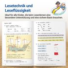 Lesetechnik und Leseflüssigkeit. Ideal für Kinder beim Lesenlernen. Illustrationen von einem Segelschiff mit verschiedenen Textaufgaben.