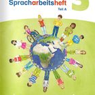 "ABC der Tiere Spracharbeitsheft Teil A Kompakt 3. Illustration: Kinder stehen im Kreis auf der Erdkugel."
