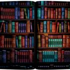 Buchtitel: "Das alte Rom", "Rulantica", "Krieg und Frieden", "Silberstern", "Atlantica Archiv". Farbenfrohes Bücherregal.