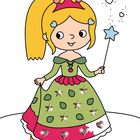 Eine Illustration zeigt ein Mädchen mit Krone, Zauberstab und einem grünen Kleid mit Herz- und Sternelementen.