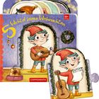 „5 Wichtel feiern Weihnachten“, Illustration mit einem musizierenden Wichtel in festlicher Umgebung.