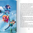 Seite 37. Drei fröhliche Figuren, wahrscheinlich kleine Hexen, klammern sich an eine riesige Pusteblume im Himmel.