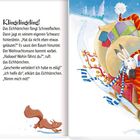 Text beschreibt ein Eichhörnchen, das Schneeflocken fängt und mit einem Weihnachtsmann auf einem Schlitten fährt; Illustrationen zeigen das.