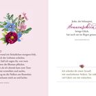 Gedicht von Theodor Storm: Ein Sträußchen wird der Liebsten geschickt. Illustration: Bunter Blumenstrauß. Kalenderspruch: Sonnenschein.