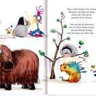 Text: „Peng!, macht Penguin und schnipst...“ Illustrationen mit Tieren und ein Pinguin, der mit einer Kamera knipst.