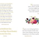 Texte von Paul Ernst, Gustave Flaubert und Harriet Beecher Stowe über Zeit, Freude und Menschlichkeit. Blumenillustration.