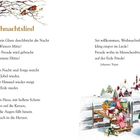 "Weihnachtslied" - Text von Johannes Trojan. Links ein Ast mit Vögeln, unten ein Kind mit Geschenken vor winterlichem Dorf.
