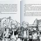 Zwei Seiten Text und eine Illustration: Lachende Jugendliche vor einem Haus, einer trägt einen breiten Mexikanerhut.