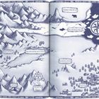 Karte mit Orten: Renvik, Schneeschlund, Bärenreich, Silberfjord, Eisfelsen, Mine, Glacia Villa, Nevia. Berge und Kompassrose.