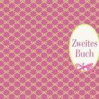 Text: "Zweites Buch". Illustration: Rosa Hintergrund mit gelbem Schleifenmuster und ovalem Textfeld.