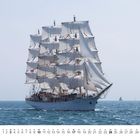 Kalenderseite mit Februar und Segelschiffen auf rauer See bei klarem Himmel.