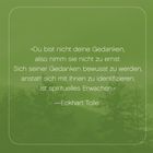 Zitat von Eckhart Tolle auf grünem Hintergrund mit silhouettenhaften Bäumen.