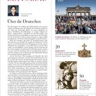 Texte: "EDITORIAL", "FRANK WERNER Chefredakteur", "Über die Deutschen". Rechts Bilder: Versammlung, Krone, Krieger.