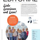 EDITORIAL: Liebe Leserinnen und Leser! Wir machen dieses Heft. Illustration: Jörg Walser, Chefredakteur. Foto von elf Leuten.