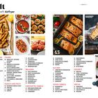 Inhalt: MIXX Sonderheft Airfryer. Rezeptzahlen: 21, 34, 45, 72, 94. Oben: Titel, unten Kategorien: Vorspeisen, Pasta, Italien.