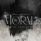 Text: Julia Steinbach, MORAIA, Court of Twisted Fates. Dunkle Burg, Symbole für Feuer, Wind, Wasser und Berge.