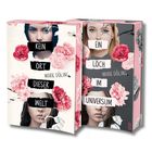 Links: "Kein Ort dieser Welt", Rechts: "Ein Loch im Universum", beide von Marie Döling. Rosa Blumen, Mädchengesichter.